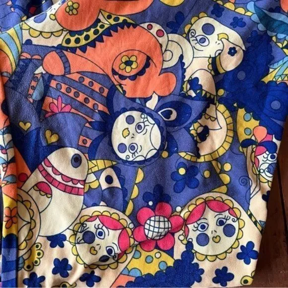 Lularoe TC Leggings Russian Mishka Dolls Blues Yellow Oranges - Picture 6 of 6